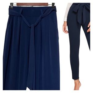 Express Ankle High Waisted Womens Tie Belt Waist Navy Blue Pants